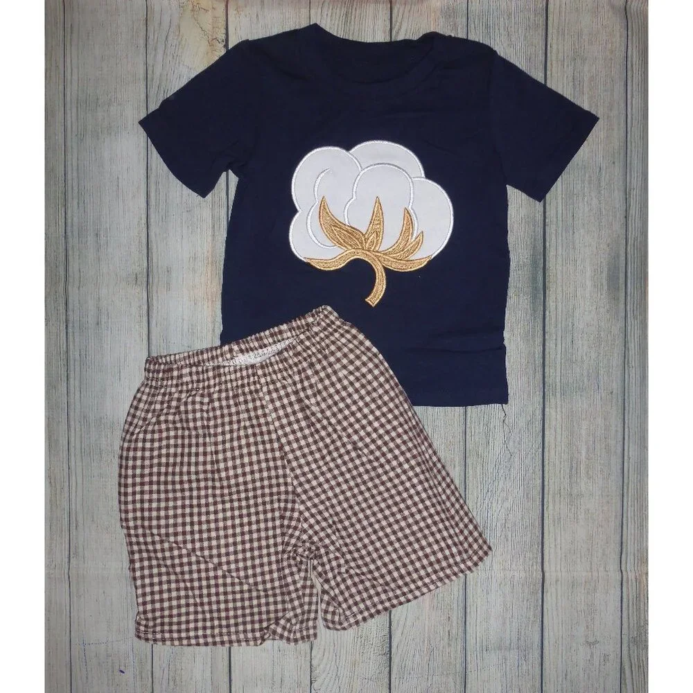 Boutique Cotton Ball Fall Harvest Farm Boys Shorts Outfit Set